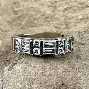 Art Deco Lab Created Matura Diamond Geometric Ring In 14 Karat White Gold